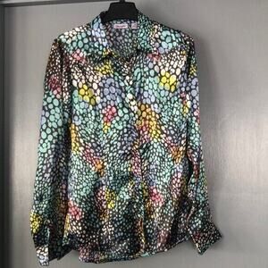 Vintage Wrangler Shirt Blouse Womens Med Western Pearl Snap Shiny Long Sleeves